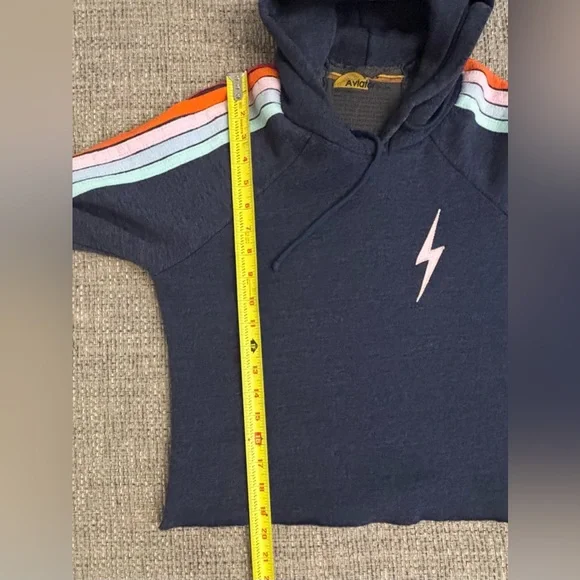 Aviator Nation 🌈 Navy Pastel Stripes Crop Hoodie Size Extra Small Like New - Picture 5 of 6
